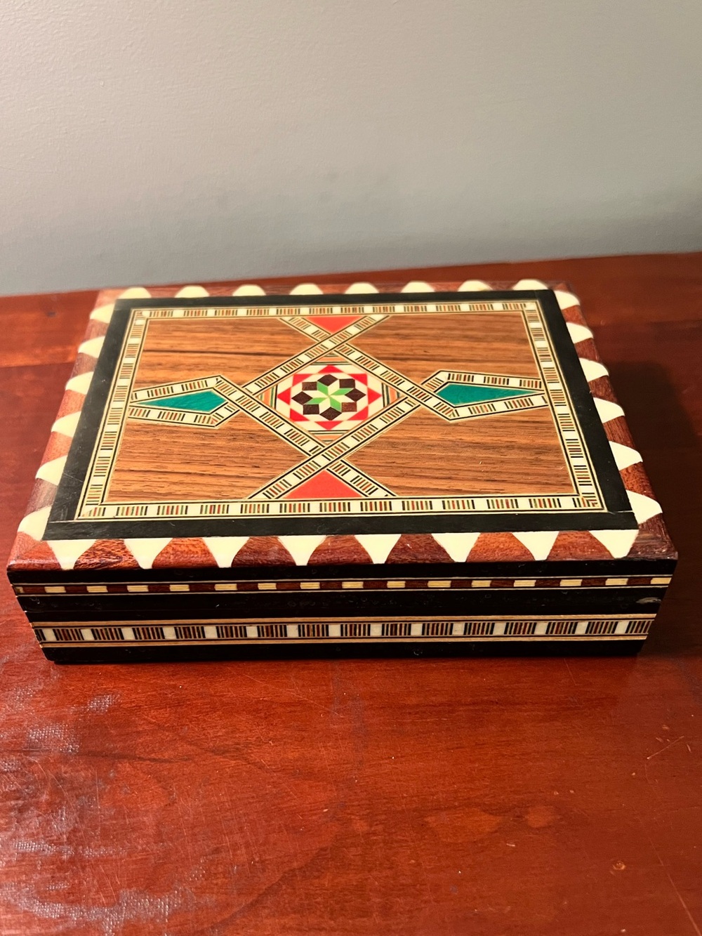 Vintage Mosaic Lacquered Wooden Jewelry Box